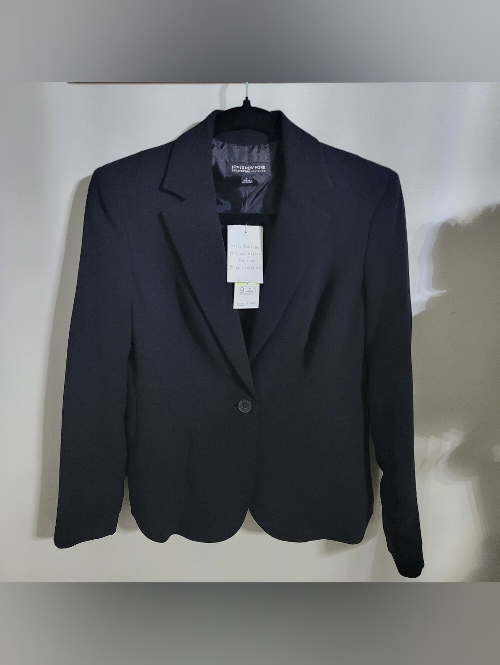 NWT Jones New York Black Single-Button Women's Blazer, Size 4